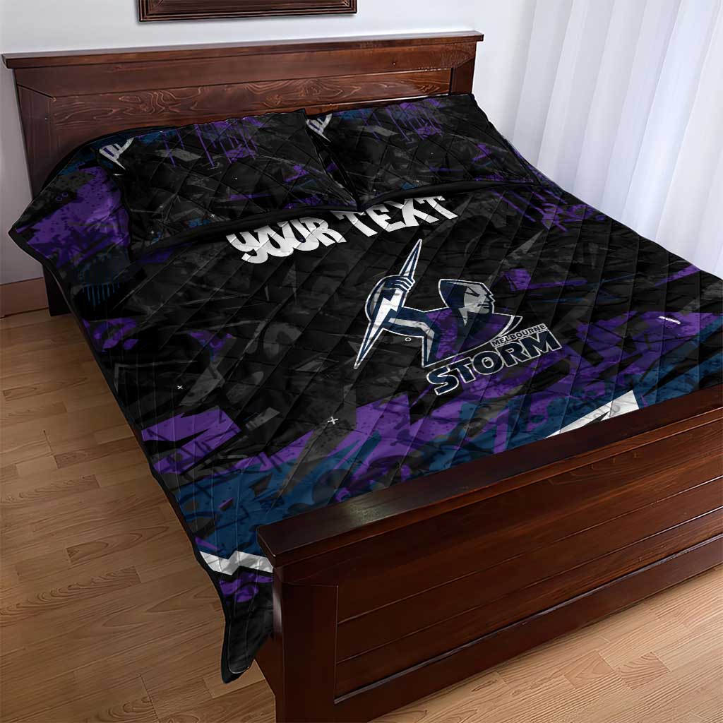Personalized Melbourne Storm Quilt Bed Set Graffiti Grunge Abstract Urban Street Style Design