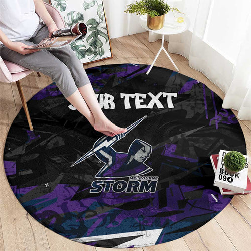 Personalized Melbourne Storm Round Carpet Graffiti Grunge Abstract Urban Street Style Design