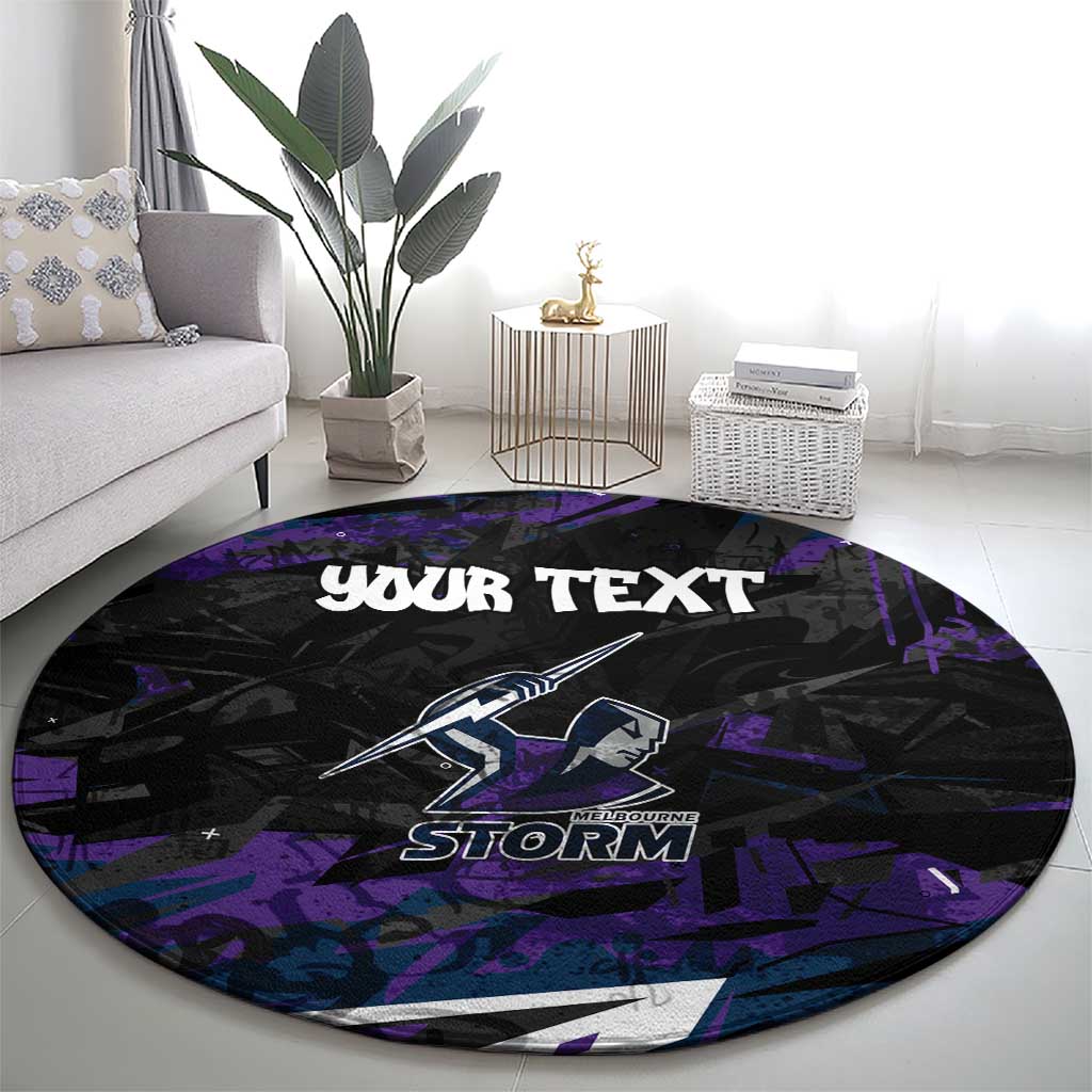 Personalized Melbourne Storm Round Carpet Graffiti Grunge Abstract Urban Street Style Design