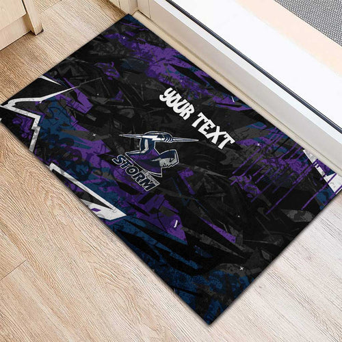 Personalized Melbourne Storm Rubber Doormat Graffiti Grunge Abstract Urban Street Style Design