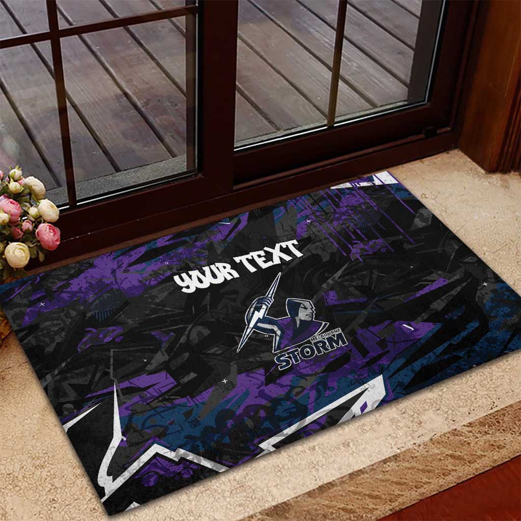 Personalized Melbourne Storm Rubber Doormat Graffiti Grunge Abstract Urban Street Style Design