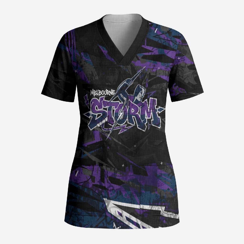 Personalized Melbourne Storm Scrub Top Graffiti Grunge Abstract Urban Street Style Design