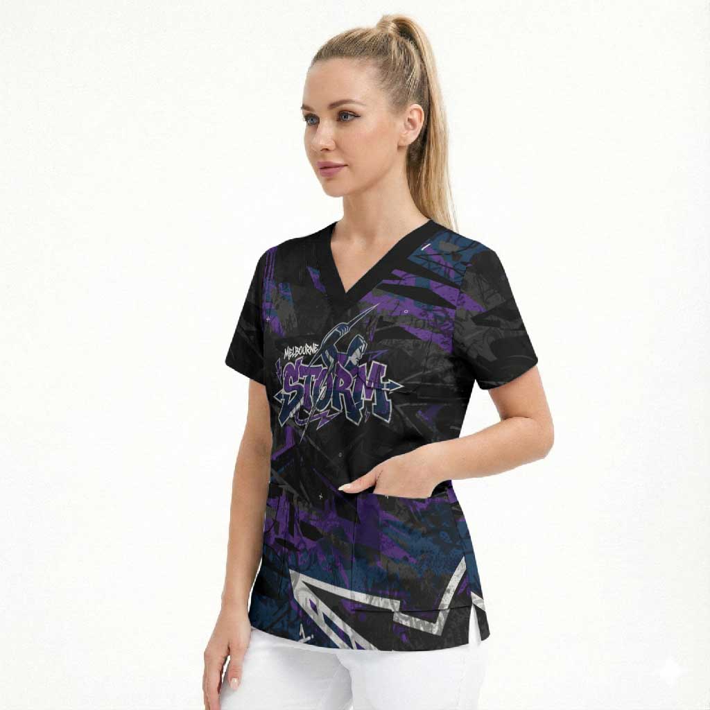 Personalized Melbourne Storm Scrub Top Graffiti Grunge Abstract Urban Street Style Design