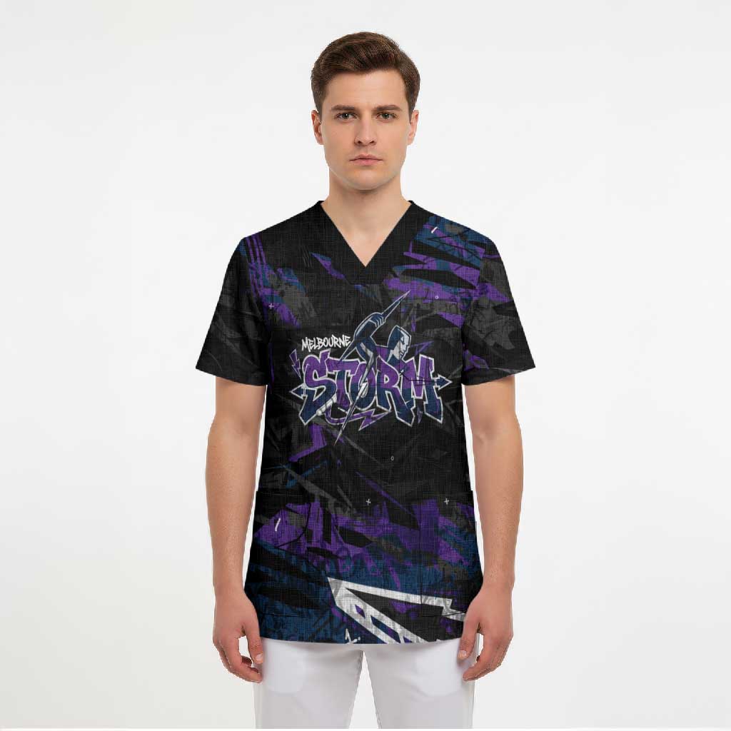 Personalized Melbourne Storm Scrub Top Graffiti Grunge Abstract Urban Street Style Design