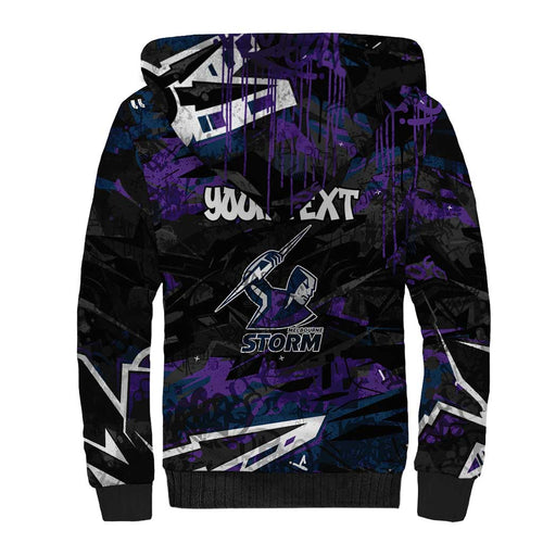 Personalized Melbourne Storm Sherpa Hoodie Graffiti Grunge Abstract Urban Street Style Design