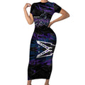 Personalized Melbourne Storm Short Sleeve Bodycon Dress Graffiti Grunge Abstract Urban Street Style Design