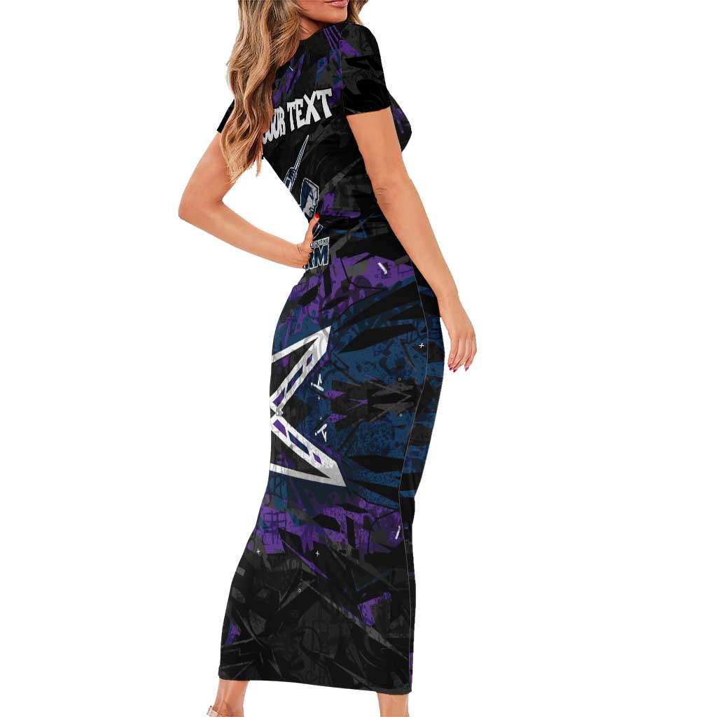Personalized Melbourne Storm Short Sleeve Bodycon Dress Graffiti Grunge Abstract Urban Street Style Design