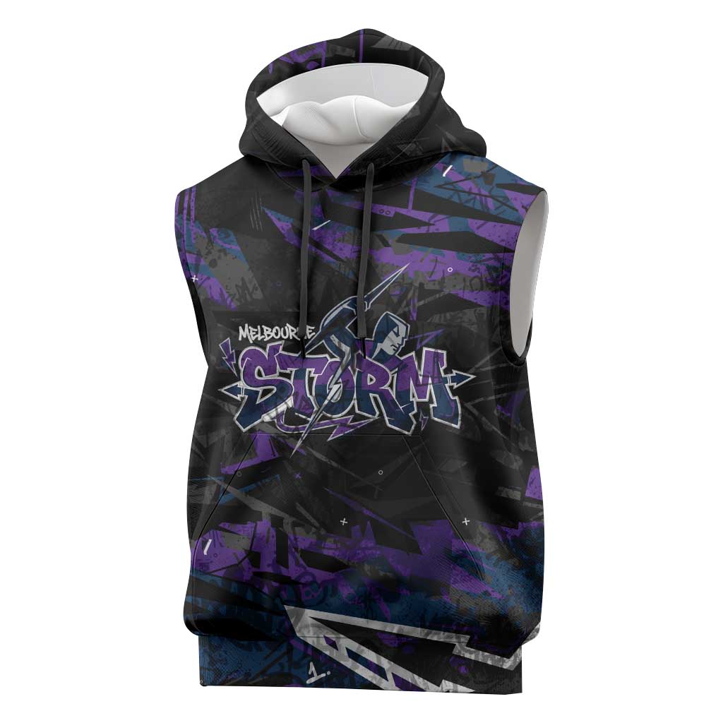 Personalized Melbourne Storm Sleeveless Hoodie Graffiti Grunge Abstract Urban Street Style Design