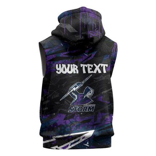 Personalized Melbourne Storm Sleeveless Hoodie Graffiti Grunge Abstract Urban Street Style Design