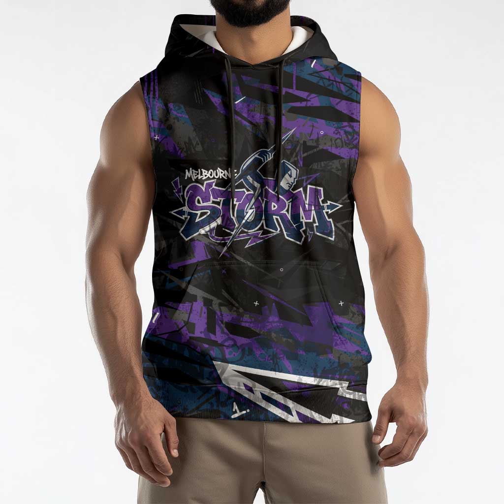 Personalized Melbourne Storm Sleeveless Hoodie Graffiti Grunge Abstract Urban Street Style Design