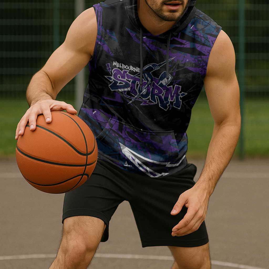 Personalized Melbourne Storm Sleeveless Hoodie Graffiti Grunge Abstract Urban Street Style Design