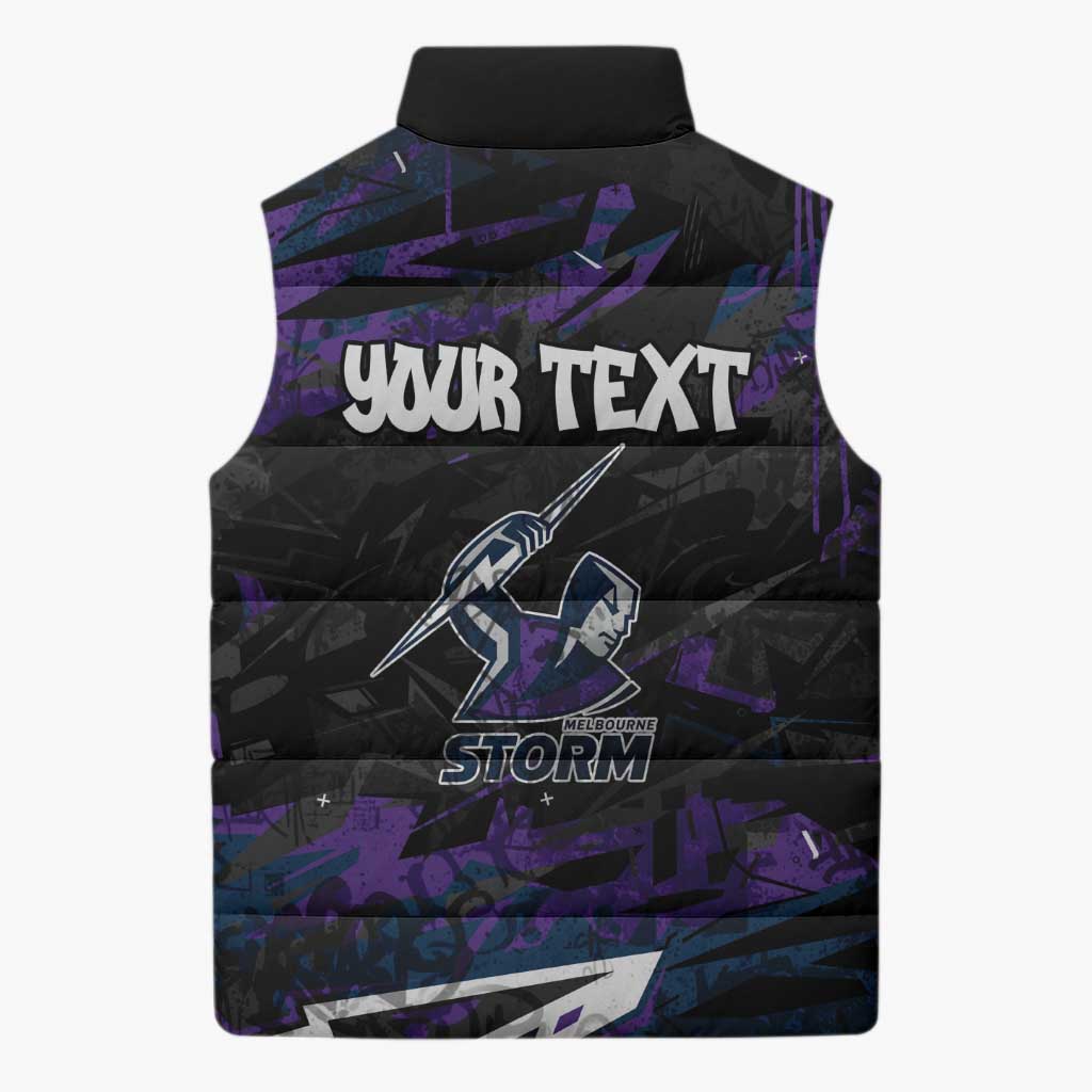 Personalized Melbourne Storm Sleeveless Puffer Jacket Graffiti Grunge Abstract Urban Street Style Design
