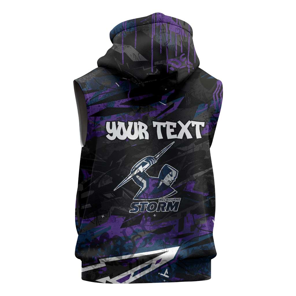 Personalized Melbourne Storm Sleeveless Zip Hoodie Graffiti Grunge Abstract Urban Street Style Design