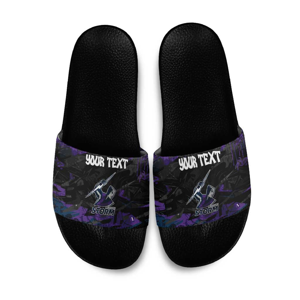 Personalized Melbourne Storm Slide Sandals Graffiti Grunge Abstract Urban Street Style Design