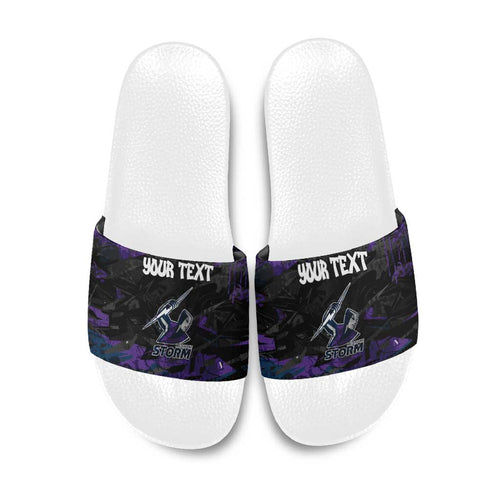 Personalized Melbourne Storm Slide Sandals Graffiti Grunge Abstract Urban Street Style Design
