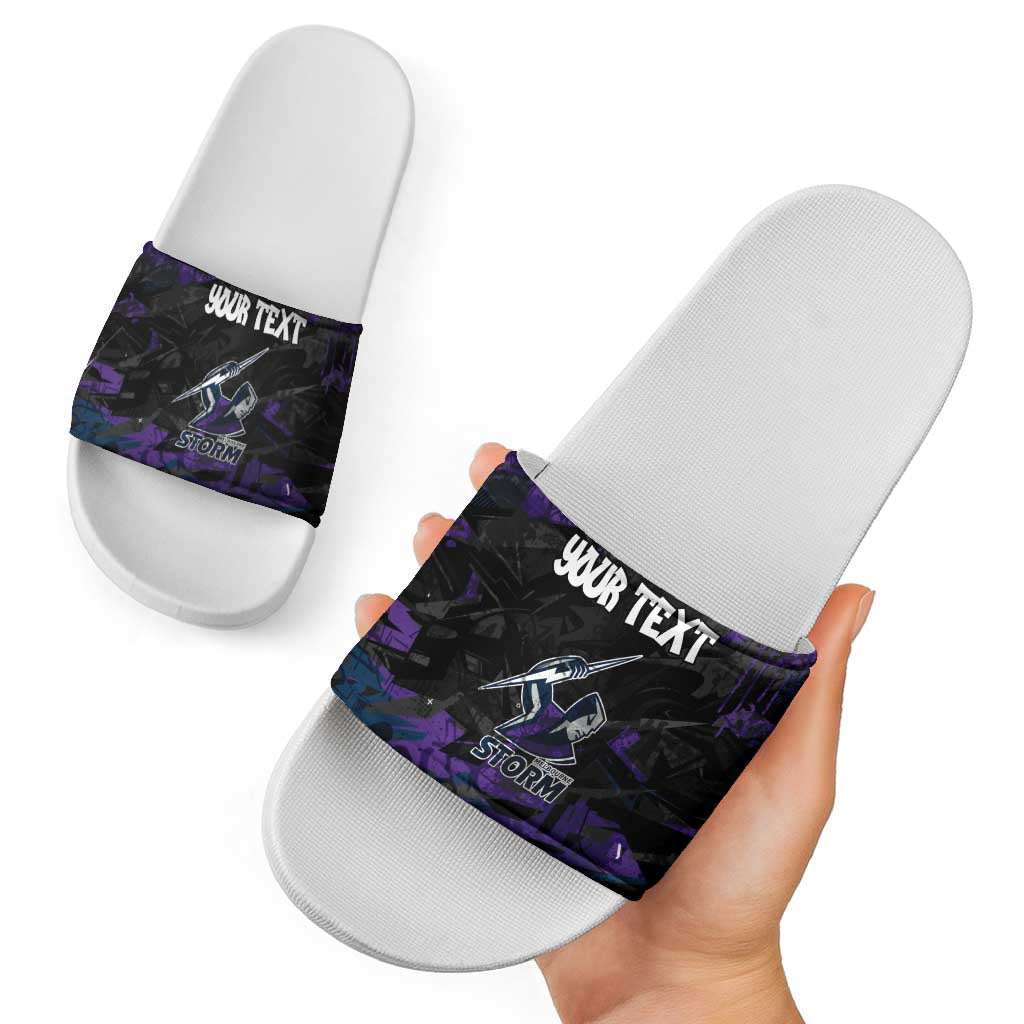 Personalized Melbourne Storm Slide Sandals Graffiti Grunge Abstract Urban Street Style Design