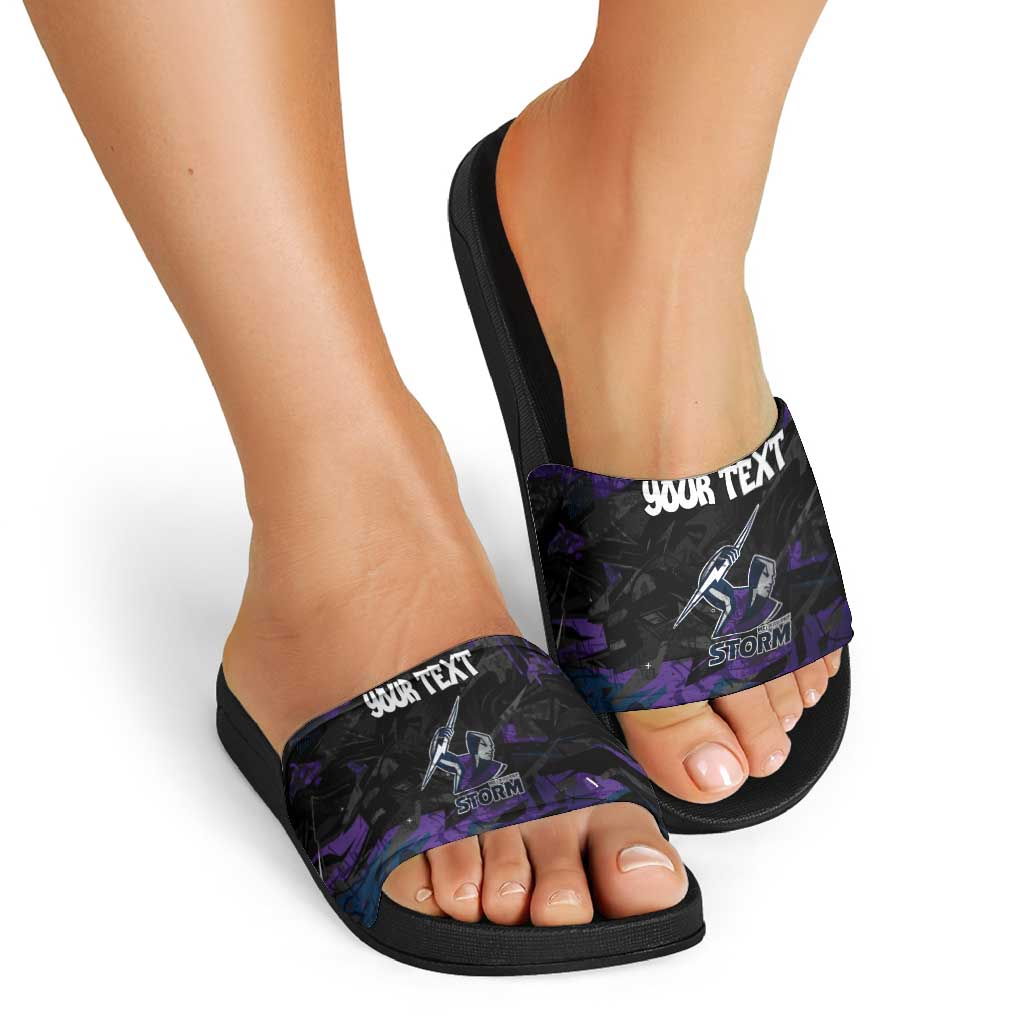 Personalized Melbourne Storm Slide Sandals Graffiti Grunge Abstract Urban Street Style Design