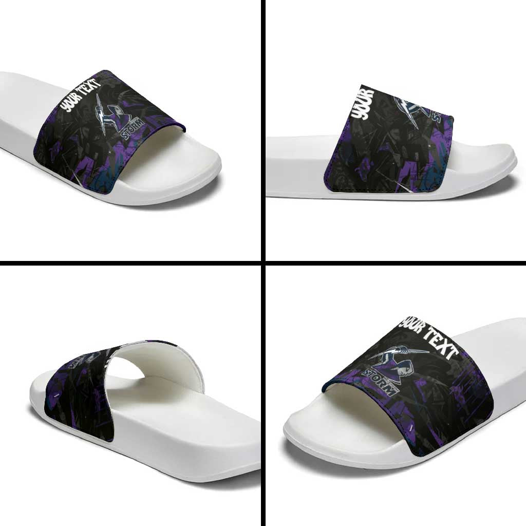 Personalized Melbourne Storm Slide Sandals Graffiti Grunge Abstract Urban Street Style Design