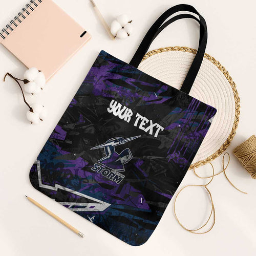 Personalized Melbourne Storm Tote Bag Graffiti Grunge Abstract Urban Street Style Design