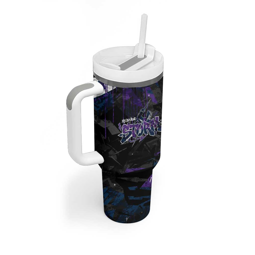 Personalized Melbourne Storm Tumbler With Handle Graffiti Grunge Abstract Urban Street Style Design