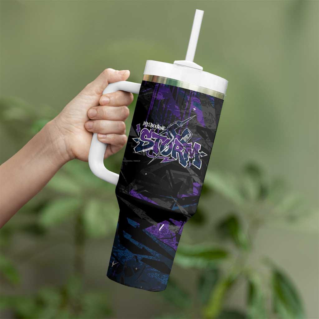 Personalized Melbourne Storm Tumbler With Handle Graffiti Grunge Abstract Urban Street Style Design