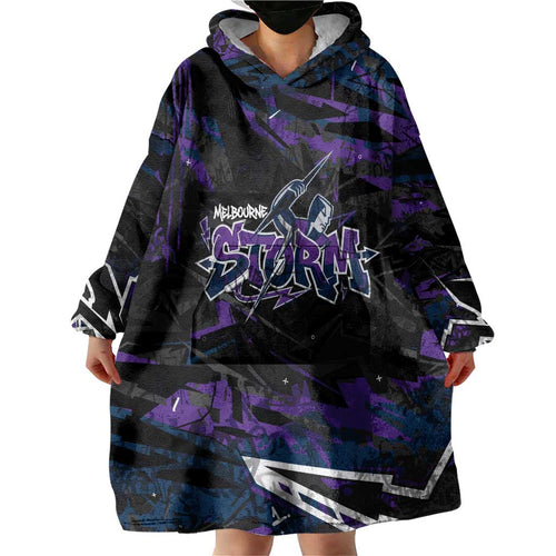 Personalized Melbourne Storm Wearable Blanket Hoodie Graffiti Grunge Abstract Urban Street Style Design