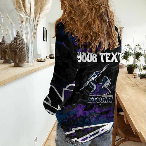 Personalized Melbourne Storm Women Casual Shirt Graffiti Grunge Abstract Urban Street Style Design