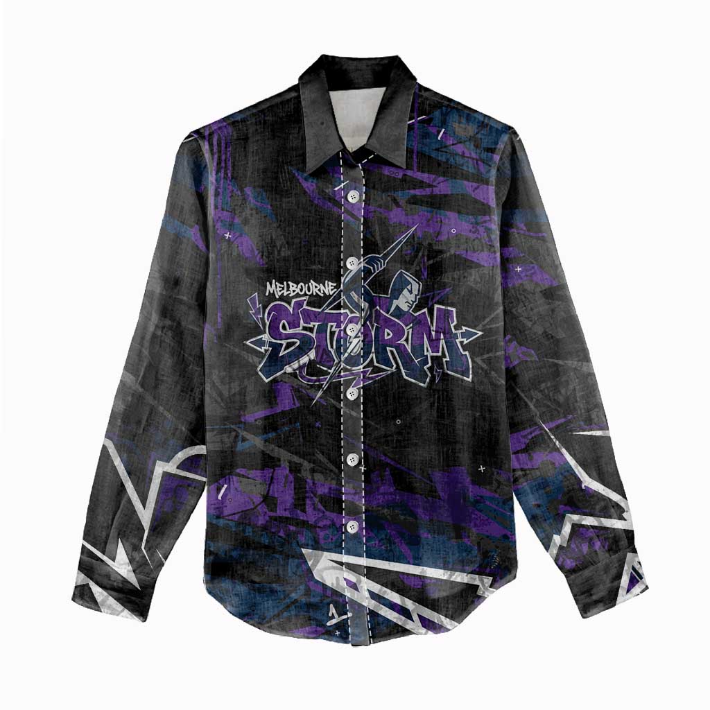 Personalized Melbourne Storm Women Casual Shirt Graffiti Grunge Abstract Urban Street Style Design