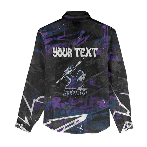 Personalized Melbourne Storm Women Casual Shirt Graffiti Grunge Abstract Urban Street Style Design