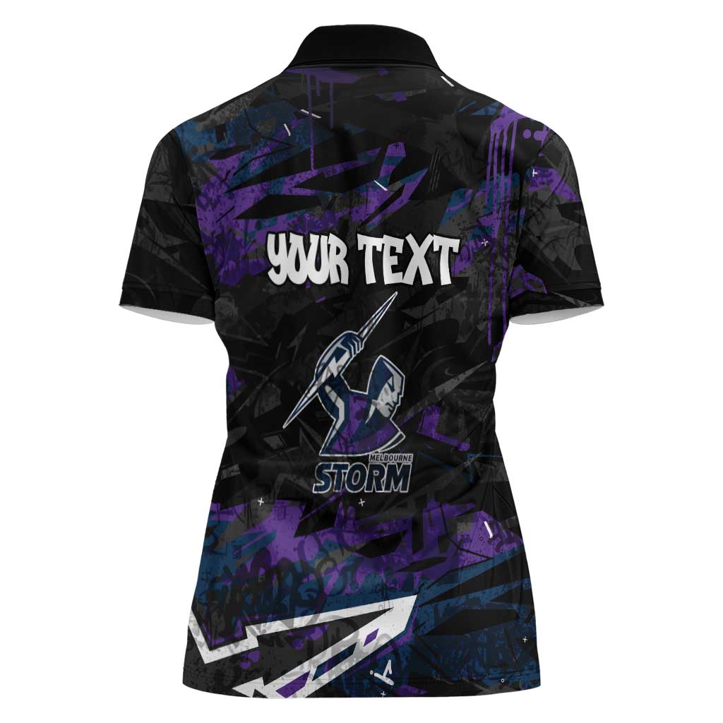 Personalized Melbourne Storm Women Polo Shirt Graffiti Grunge Abstract Urban Street Style Design