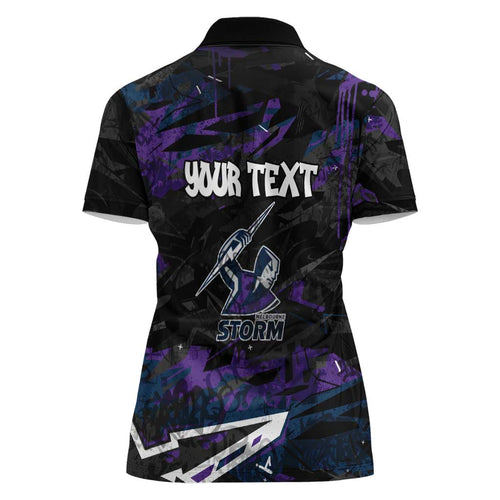 Personalized Melbourne Storm Women Polo Shirt Graffiti Grunge Abstract Urban Street Style Design