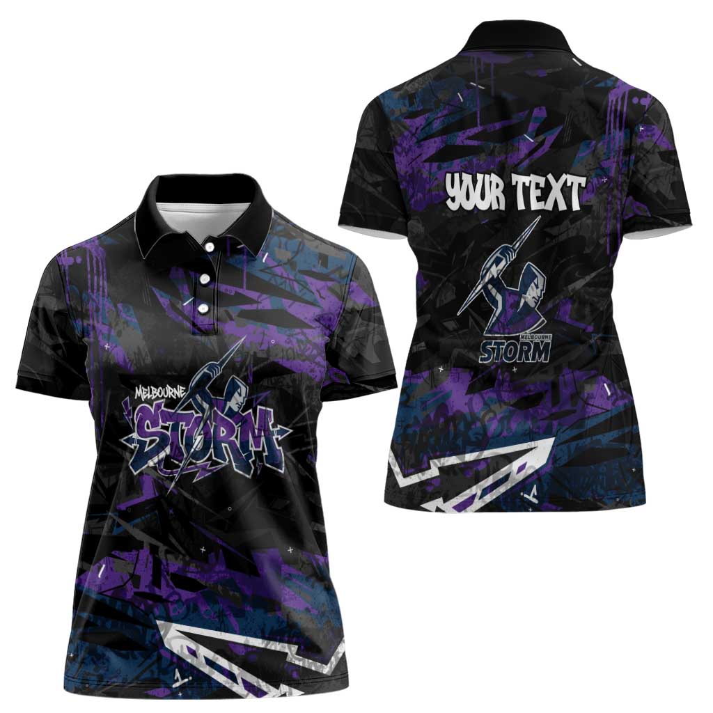 Personalized Melbourne Storm Women Polo Shirt Graffiti Grunge Abstract Urban Street Style Design