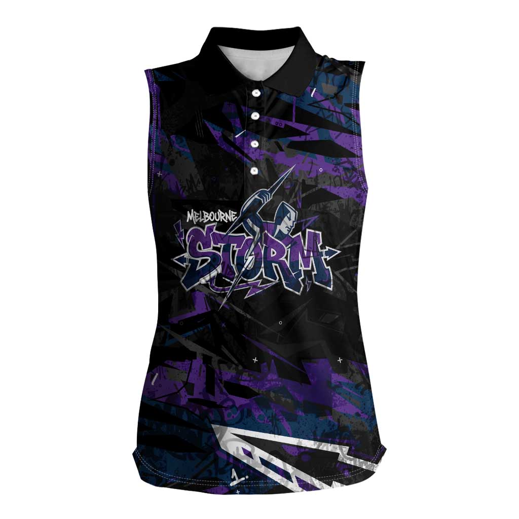 Personalized Melbourne Storm Women Sleeveless Polo Shirt Graffiti Grunge Abstract Urban Street Style Design