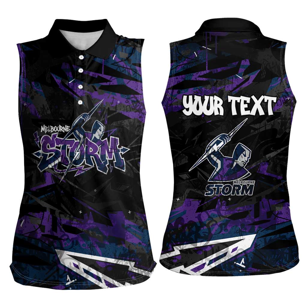 Personalized Melbourne Storm Women Sleeveless Polo Shirt Graffiti Grunge Abstract Urban Street Style Design