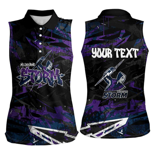 Personalized Melbourne Storm Women Sleeveless Polo Shirt Graffiti Grunge Abstract Urban Street Style Design