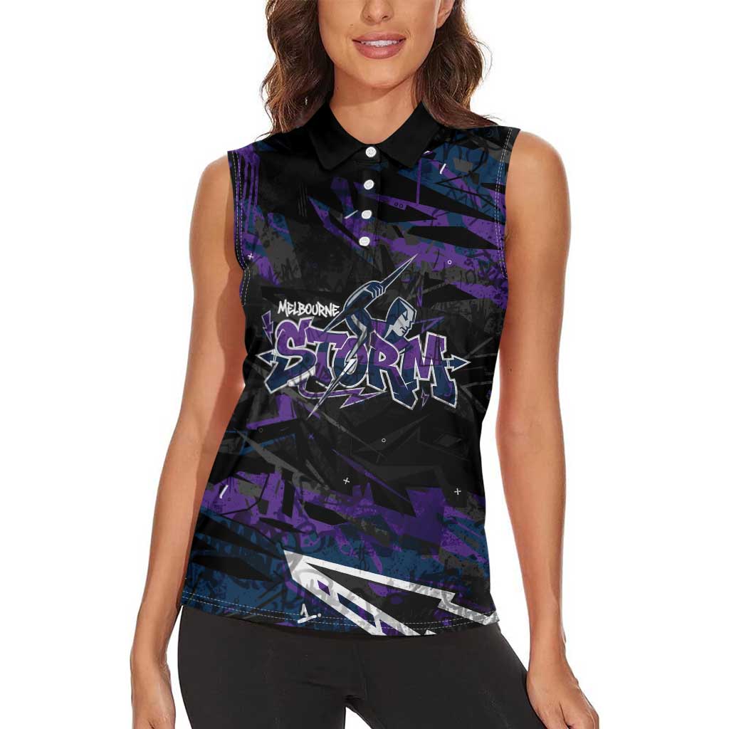 Personalized Melbourne Storm Women Sleeveless Polo Shirt Graffiti Grunge Abstract Urban Street Style Design