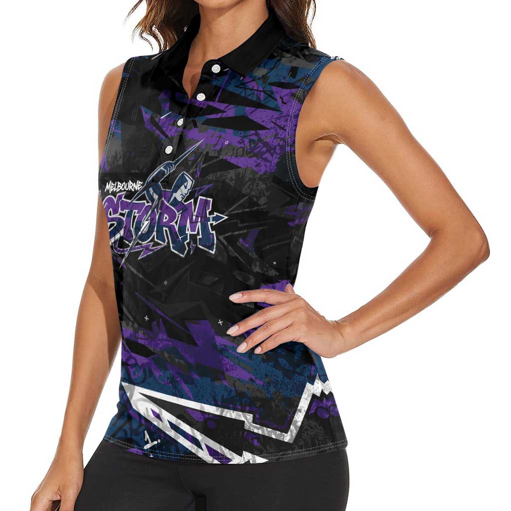 Personalized Melbourne Storm Women Sleeveless Polo Shirt Graffiti Grunge Abstract Urban Street Style Design