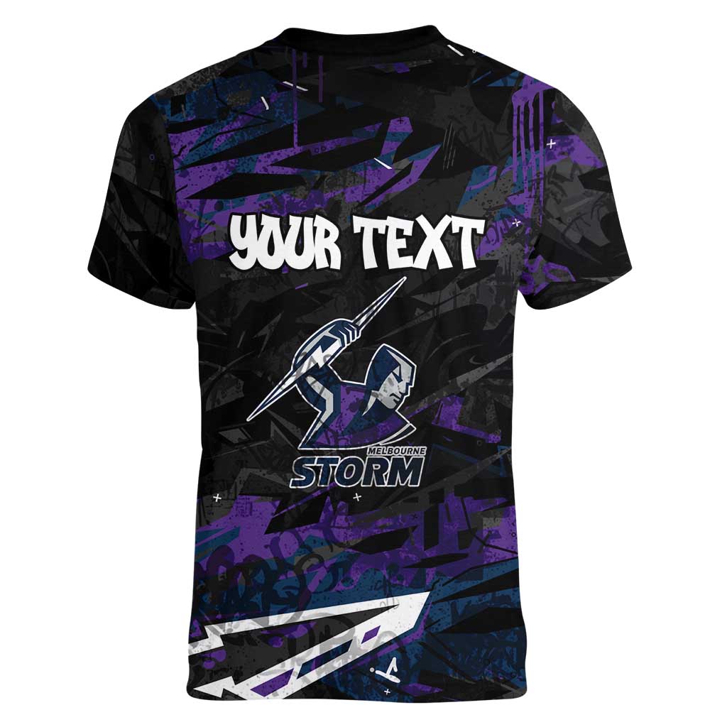 Personalized Melbourne Storm Women V-Neck T-Shirt Graffiti Grunge Abstract Urban Street Style Design