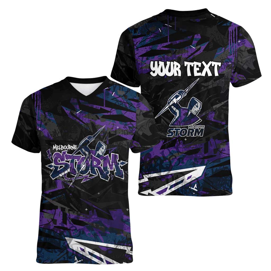 Personalized Melbourne Storm Women V-Neck T-Shirt Graffiti Grunge Abstract Urban Street Style Design