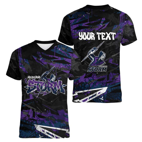 Personalized Melbourne Storm Women V-Neck T-Shirt Graffiti Grunge Abstract Urban Street Style Design