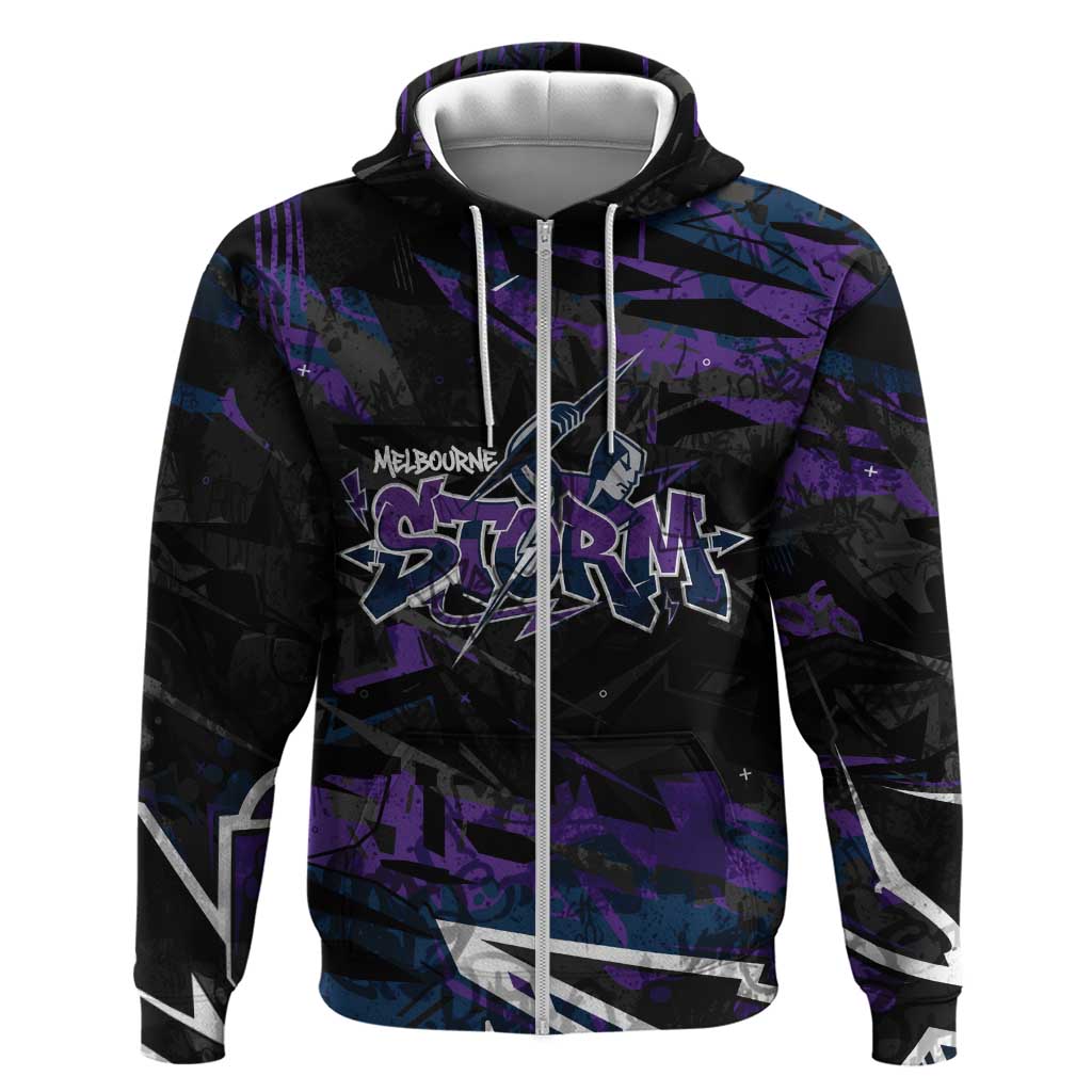 Personalized Melbourne Storm Zip Hoodie Graffiti Grunge Abstract Urban Street Style Design