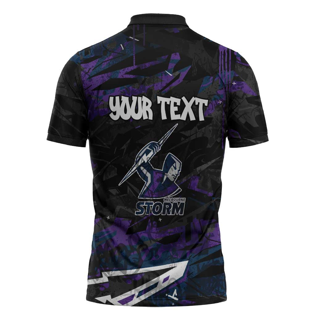 Personalized Melbourne Storm Zipper Polo Shirt Graffiti Grunge Abstract Urban Street Style Design