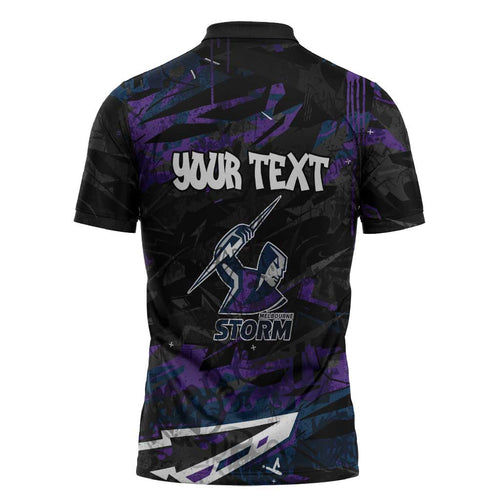 Personalized Melbourne Storm Zipper Polo Shirt Graffiti Grunge Abstract Urban Street Style Design