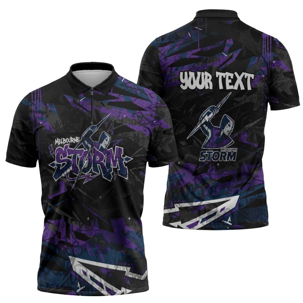 Personalized Melbourne Storm Zipper Polo Shirt Graffiti Grunge Abstract Urban Street Style Design
