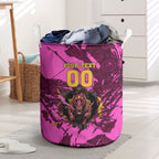 Personalised Brisbane Broncos Laundry Basket Fierce Horse Mascot In Pink Aboriginal Dot Art Style
