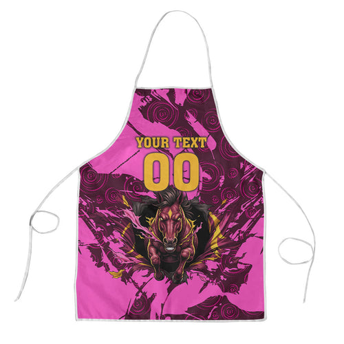 Personalised Brisbane Broncos Apron Fierce Horse Mascot In Pink Aboriginal Dot Art Style