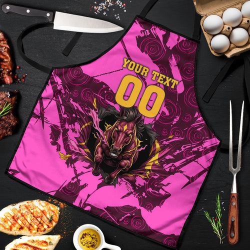 Personalised Brisbane Broncos Apron Fierce Horse Mascot In Pink Aboriginal Dot Art Style