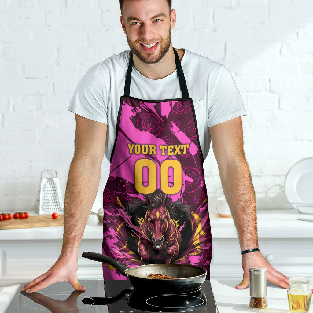 Personalised Brisbane Broncos Apron Fierce Horse Mascot In Pink Aboriginal Dot Art Style