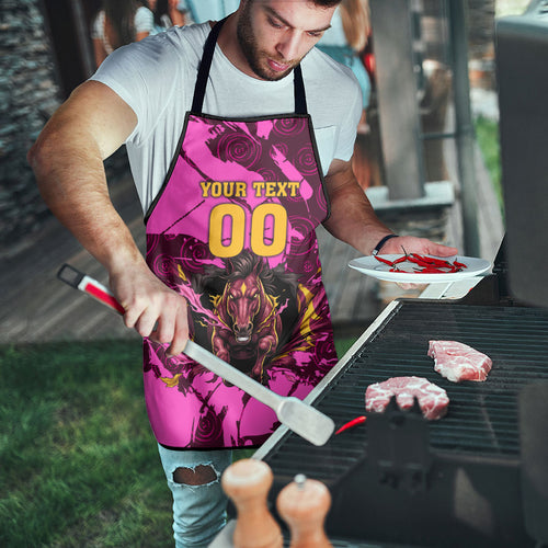 Personalised Brisbane Broncos Apron Fierce Horse Mascot In Pink Aboriginal Dot Art Style