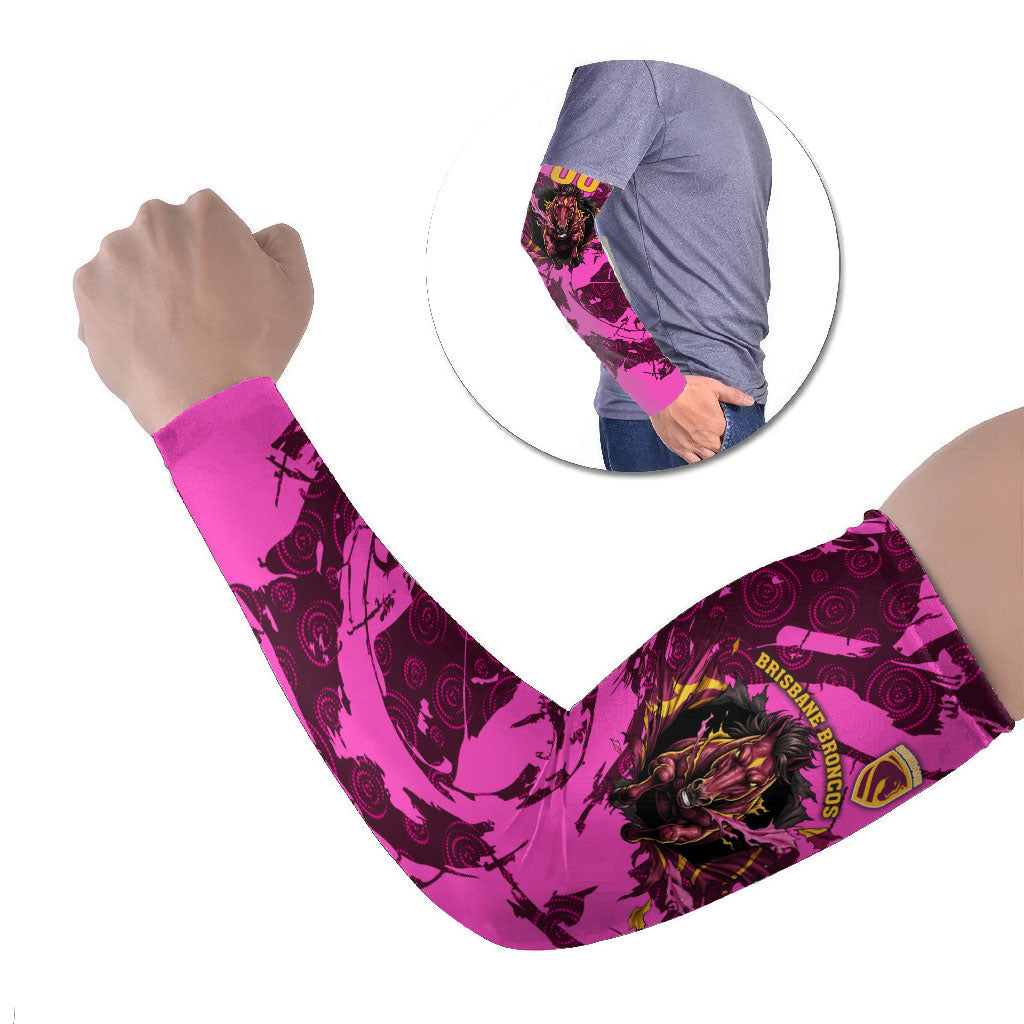 Personalised Brisbane Broncos Arm Sleeves Fierce Horse Mascot In Pink Aboriginal Dot Art Style